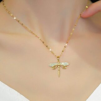 Stainless steel gold plated dragonfly neckalce