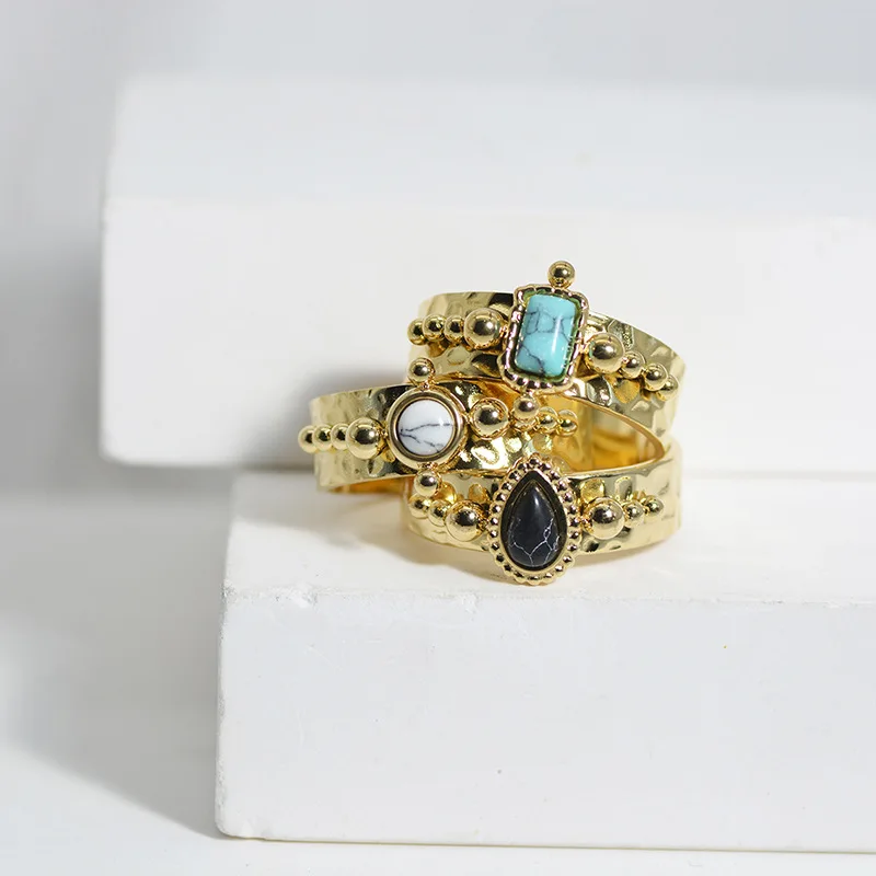 Gold plated geometric stone ring